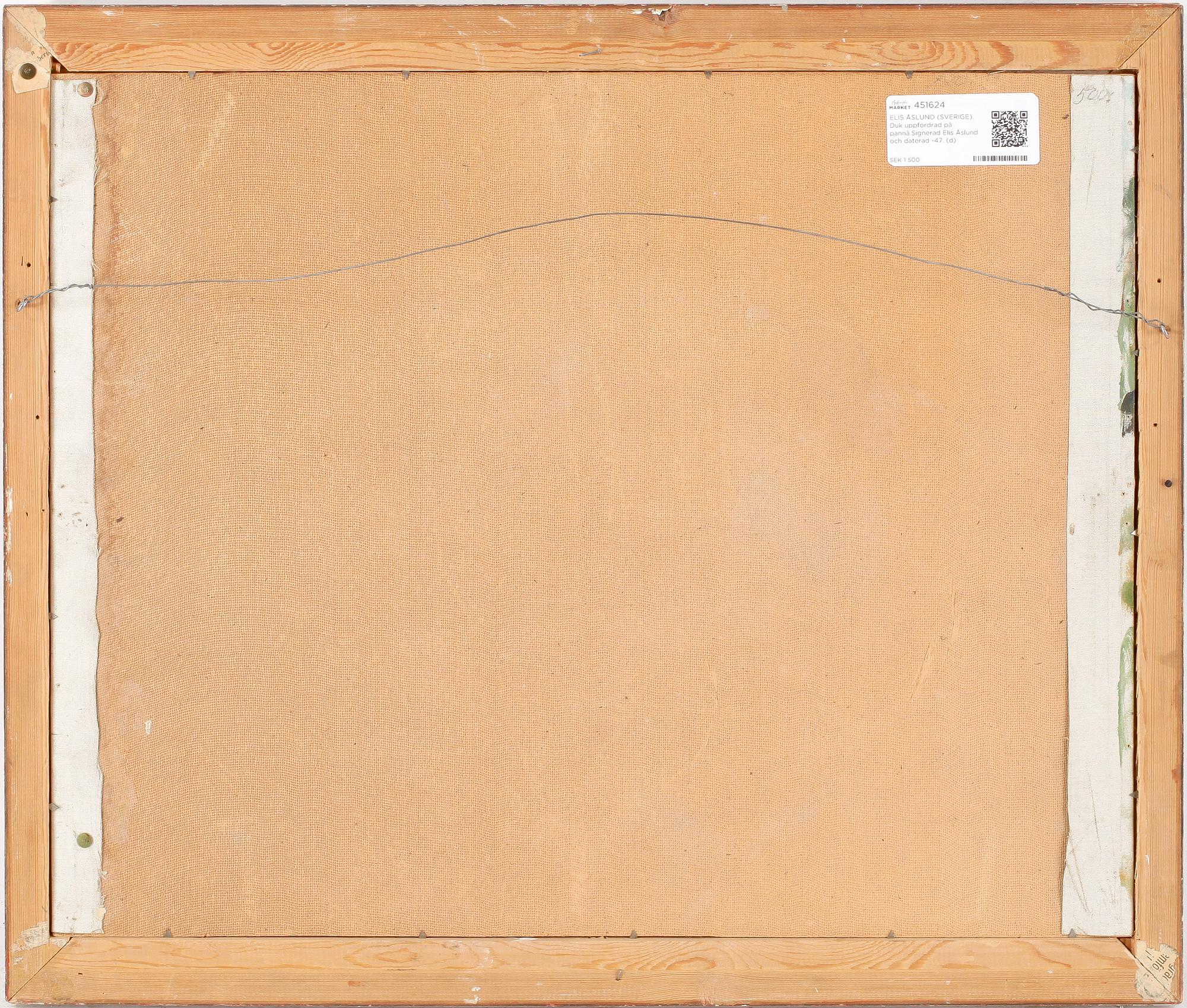 ELIS ÅSLUND. Duk uppfordrad på pannå. Sign Elis Åslund o dat -47.