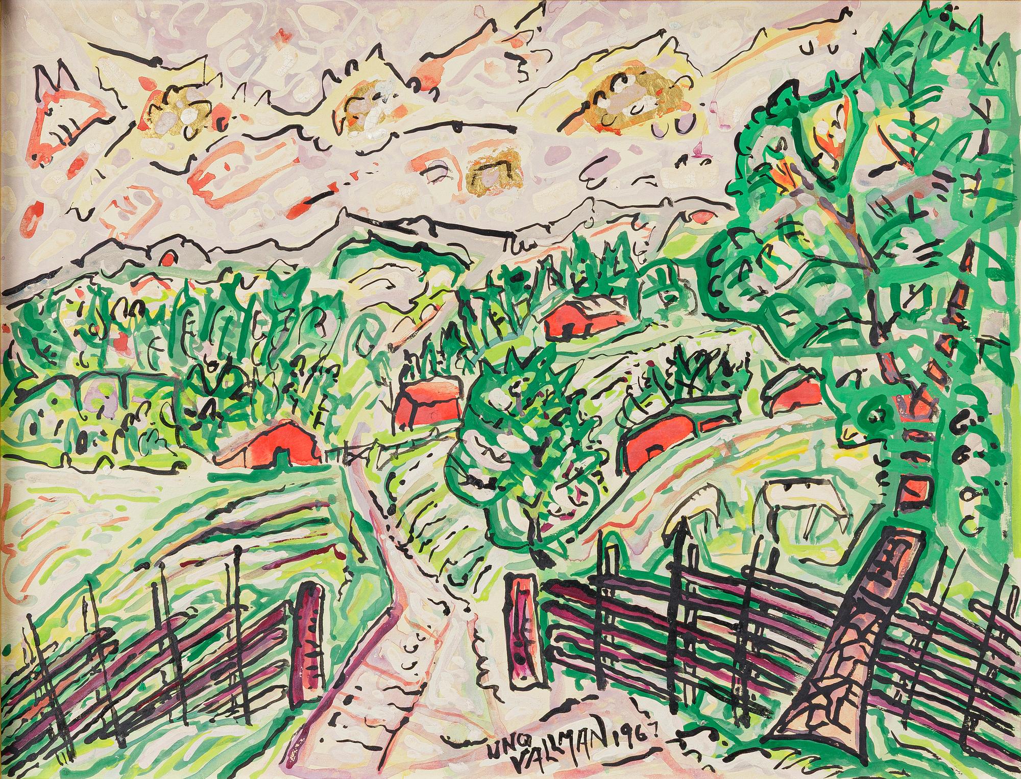 Uno Vallman, Landscape with red houses.