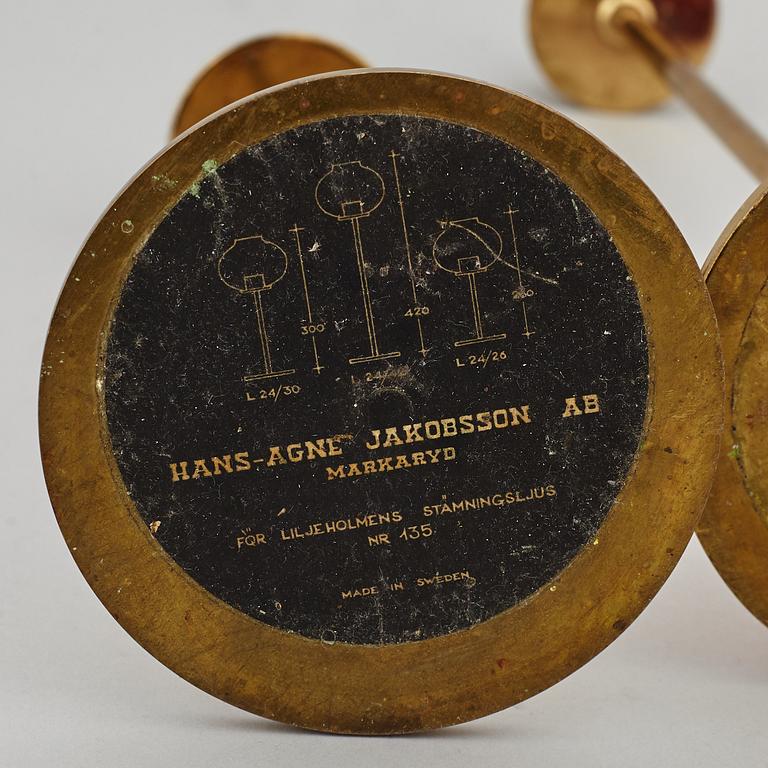 HANS-AGNE JAKOBSSON, two glass and brass candle holders, for Markaryd.
