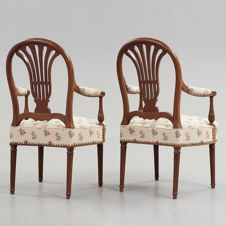 Henri Jacob, KARMSTOLAR, ett par, av Henri Jacob (1753-1824), mästare 1779. Directoire, 1700-talets slut.