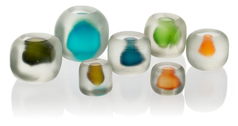 A set of seven 'Inciso' Venini paper weights, Murano Italy 1950's.