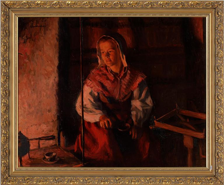 SAM UHRDIN, olja på pannå, signerad.