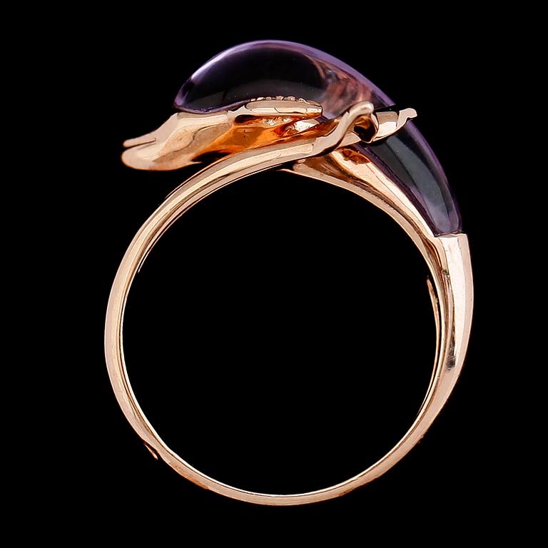 RING, 18 k roséguld, ametist och briljantslipade diamanter tot ca 0.01 ct.
