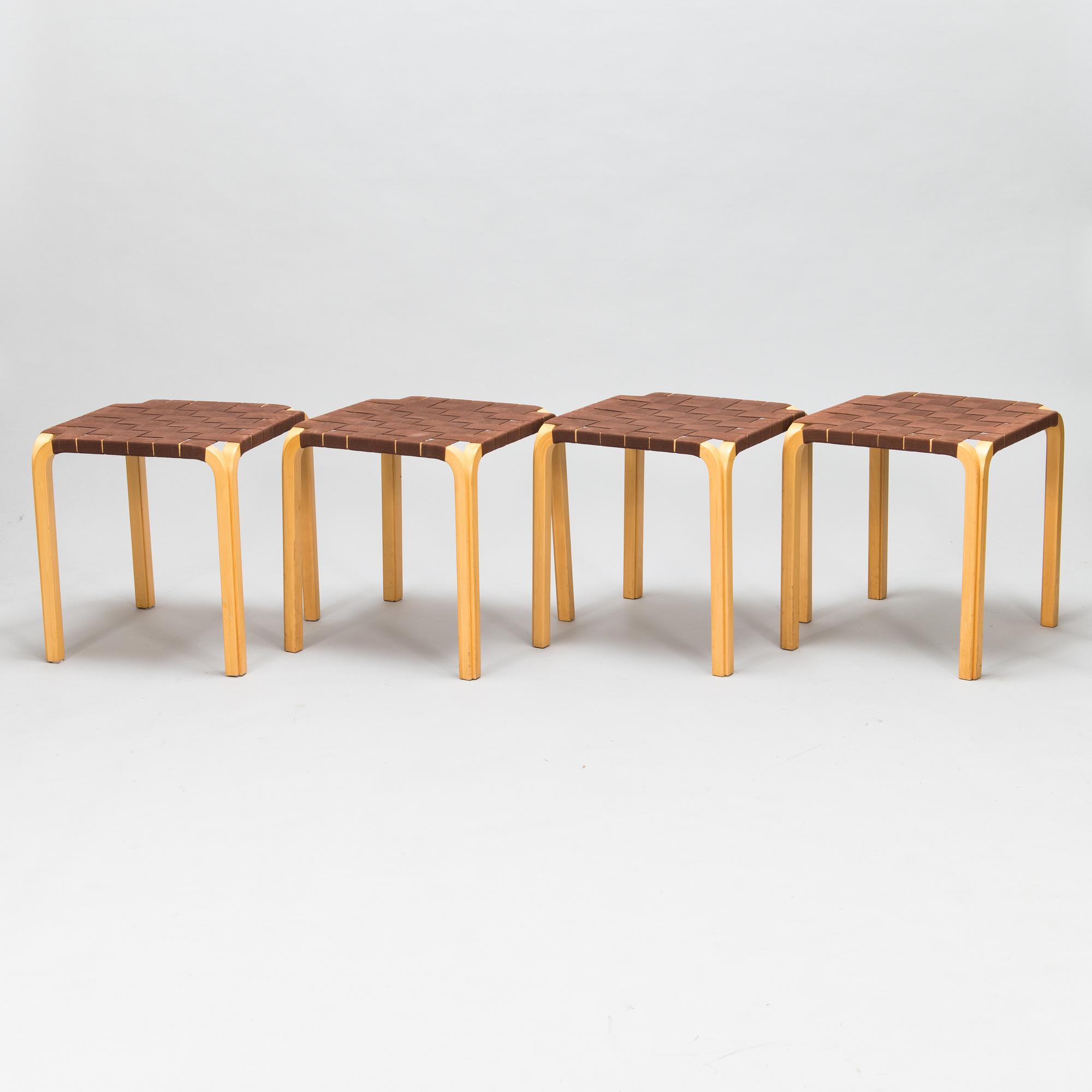 Alvar Aalto, A set of four mid 20th century 'Y61' stools for Artek. Finland.