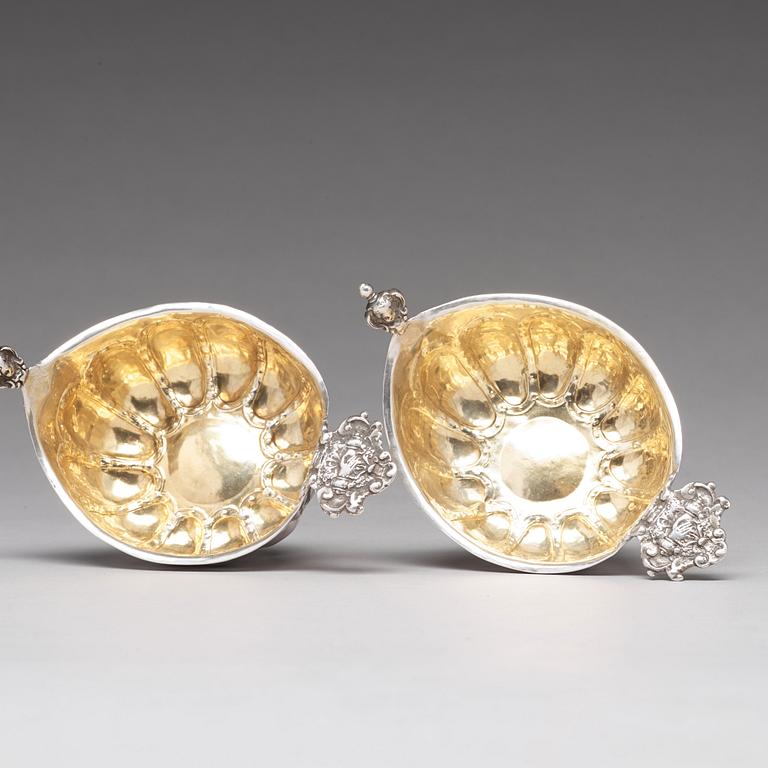 A pair of Swedish 18th century parcel-gilt silver brandy-bowls, mark of Otto Henrik Sjöberg, Falun 1748.