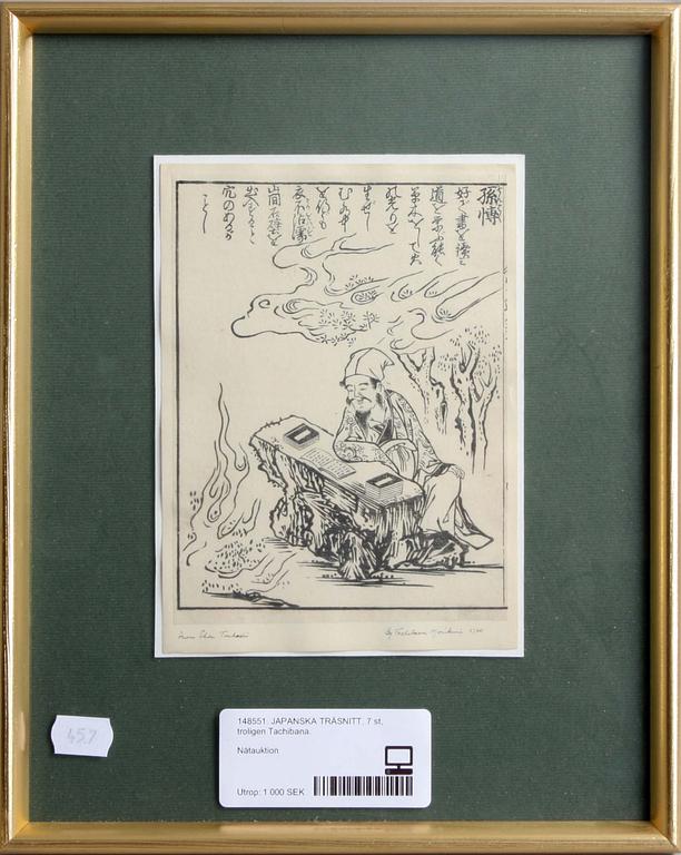 JAPANSKA TRÄSNITT, 7 st, troligen Tachibana.