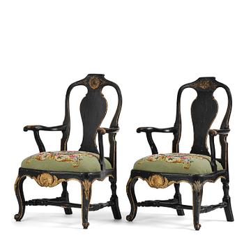 48. A pair of Swedish rococo armchairs, Stockholm, later part 18th century.