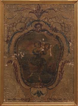 VÄGGFÄLT, ett par, olja på pannå, 1800-tal.