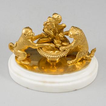 An ormolu and marble paperweight, France, first half of the 19th century.