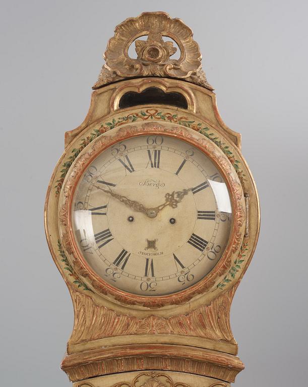 A rococo polychrome-painted and giltwood longcase clock by N. or C. Berg (active in Stockholm  1751-94/1762-84).