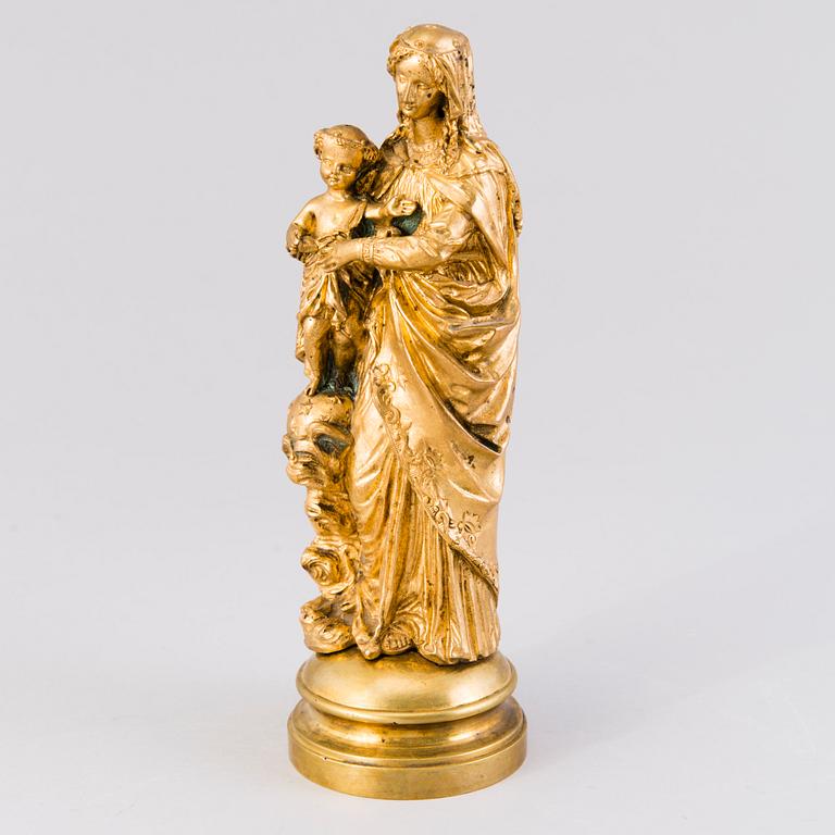 A late 19th Century gilt bronze sculpture depicting The Virgin and the Child.