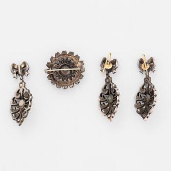 Earrings, brooch, and pendant silver with paste.