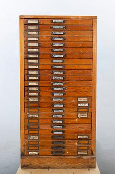 Arkivskåp för typsnitt, "Boklund" omkring 1900.