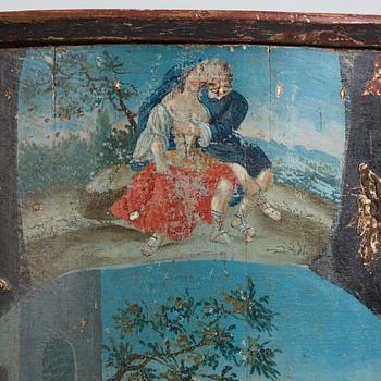A Swedish late Baroque polychrome-painted corner cabinet, mid 18th century.