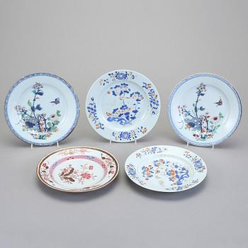 TALLRIKAR, 5 st, porslin, Kina, 1700-tal.
