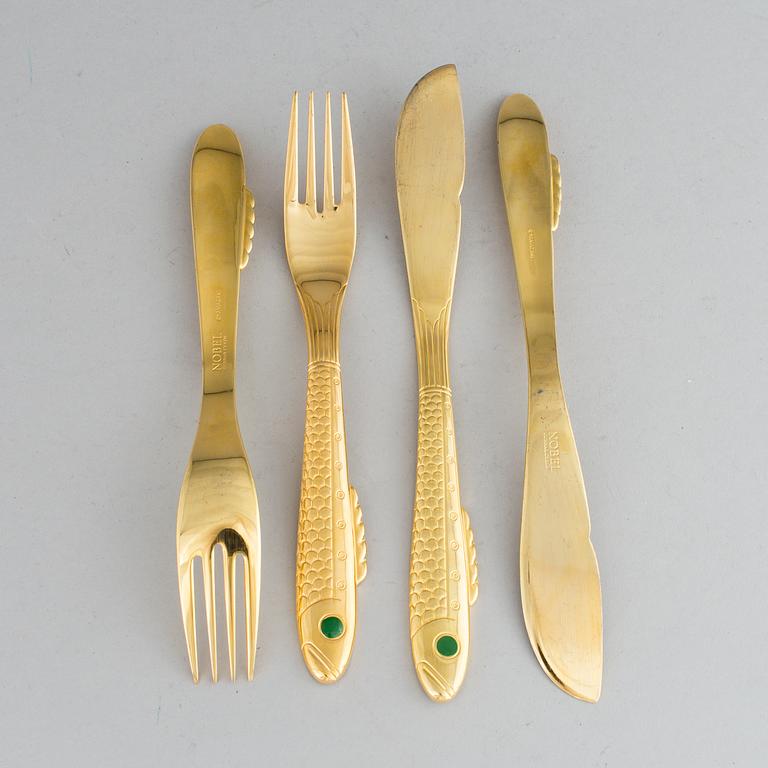 GUNNAR CYRÉN, fish cutlery, 28 pieces, gilt steel, "Nobel", Gense/Yamazaki.