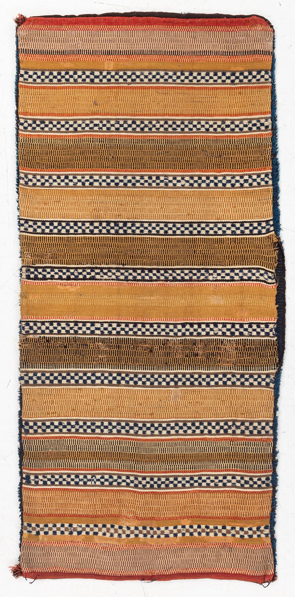 A carrige cushion, knotted pile in relief, c. 104 x 48 cm, probably Skytts district dated 1801.