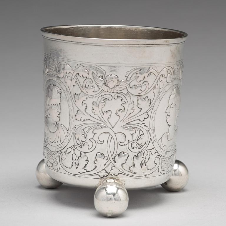 A Russian 18th century parcel-gilt silver beaker, mark of Ivan Grigorjev, Moscow 1743.