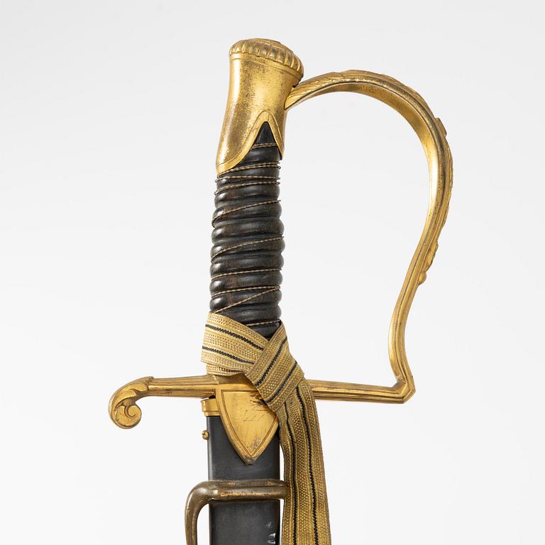 A Swedish artillery officer's sabre, 1889 pattern with scabbard.
