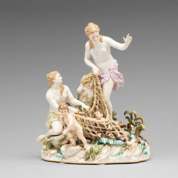 SKULPTURGRUPP, porslin. "Tritons fångst". Meissen, 1800-talets andra hälft. 2:a sortering.