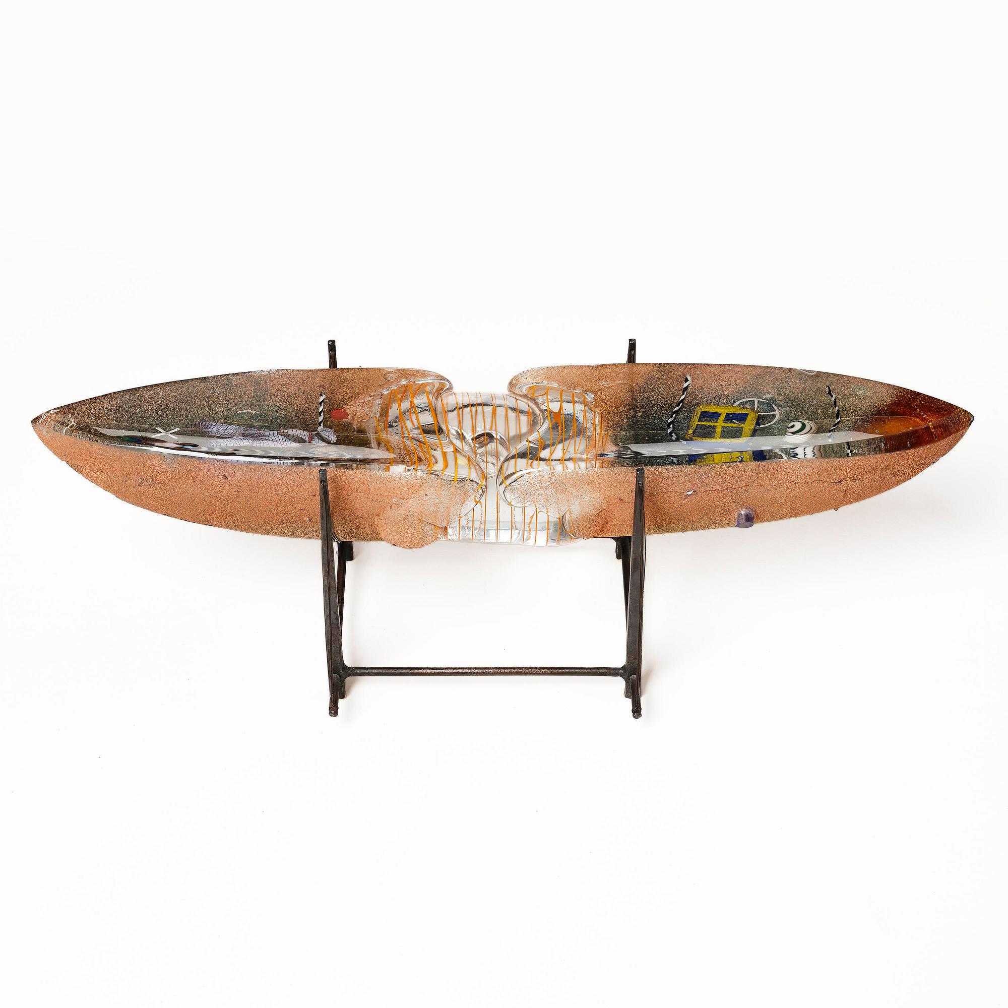 Bertil Vallien, a unique sand cast glass sculpture of a boat, Kosta Boda, Sweden, 1980s.