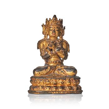 Adibuddha Vajradhara, förgylld kopparlegering, Sino-tibetansk, 1400/1500-tal.