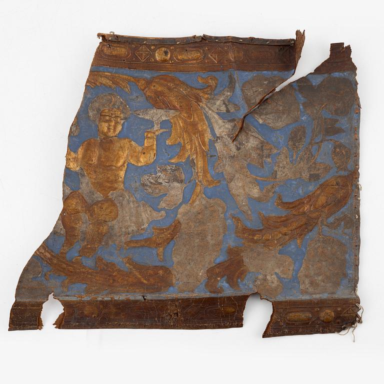 A Baroque leather wallpaper fragment, circa 1700.