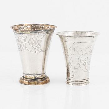 Two Swedish Silver Beakers, 18-19th century.