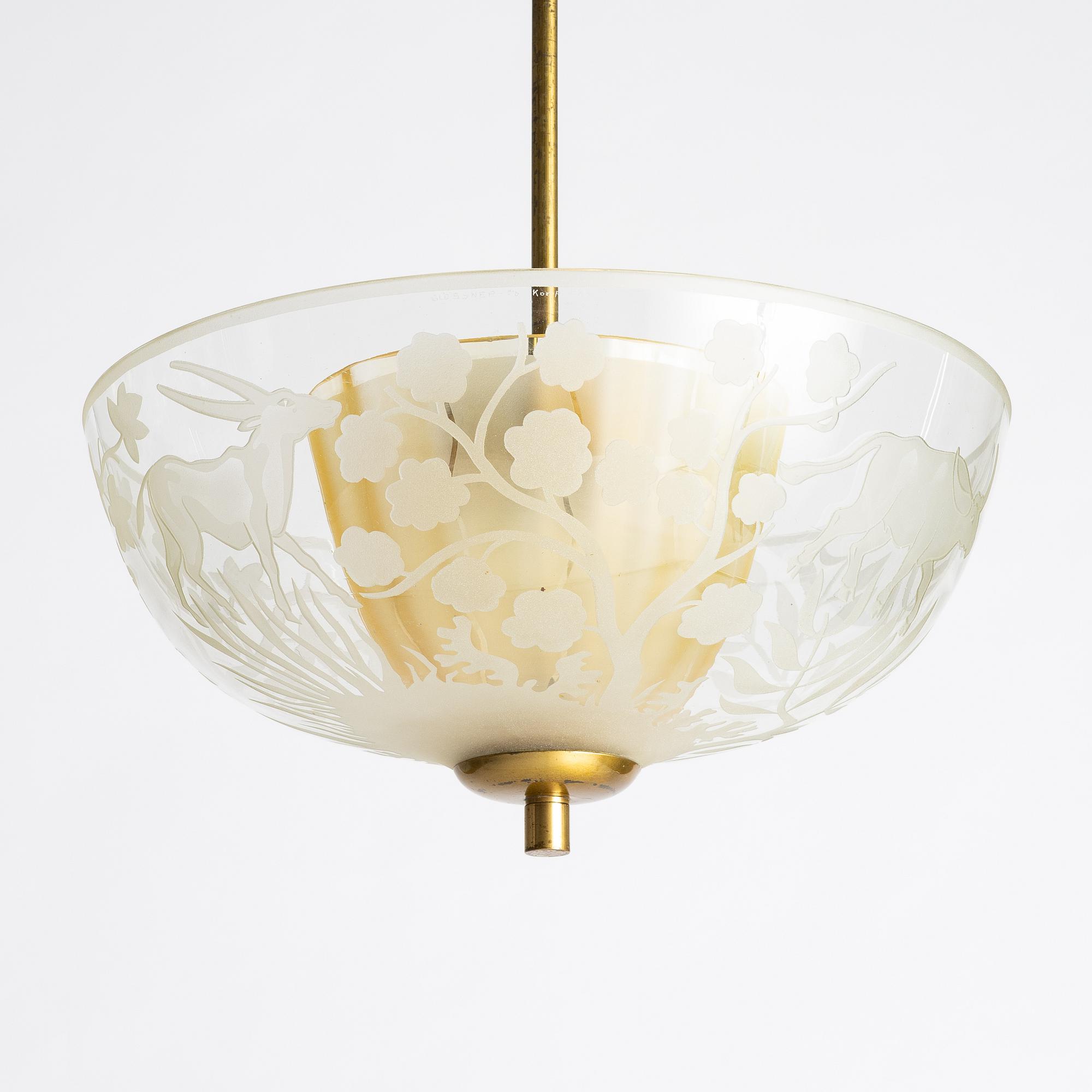 Birger Ekman, a Swedish Modern ceiling lamp, Glössner Co, 1940s.
