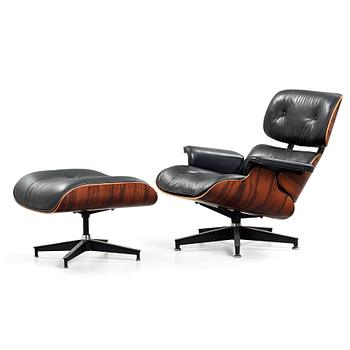 194. Charles & Ray Eames, A Charles & Ray Eames 'Lounge chair' with ottoman, Herman Miller, USA.