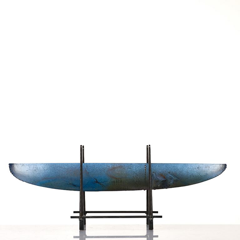 Bertil Vallien, a sand cast glass sculpture of a boat, Kosta Boda, Sweden.