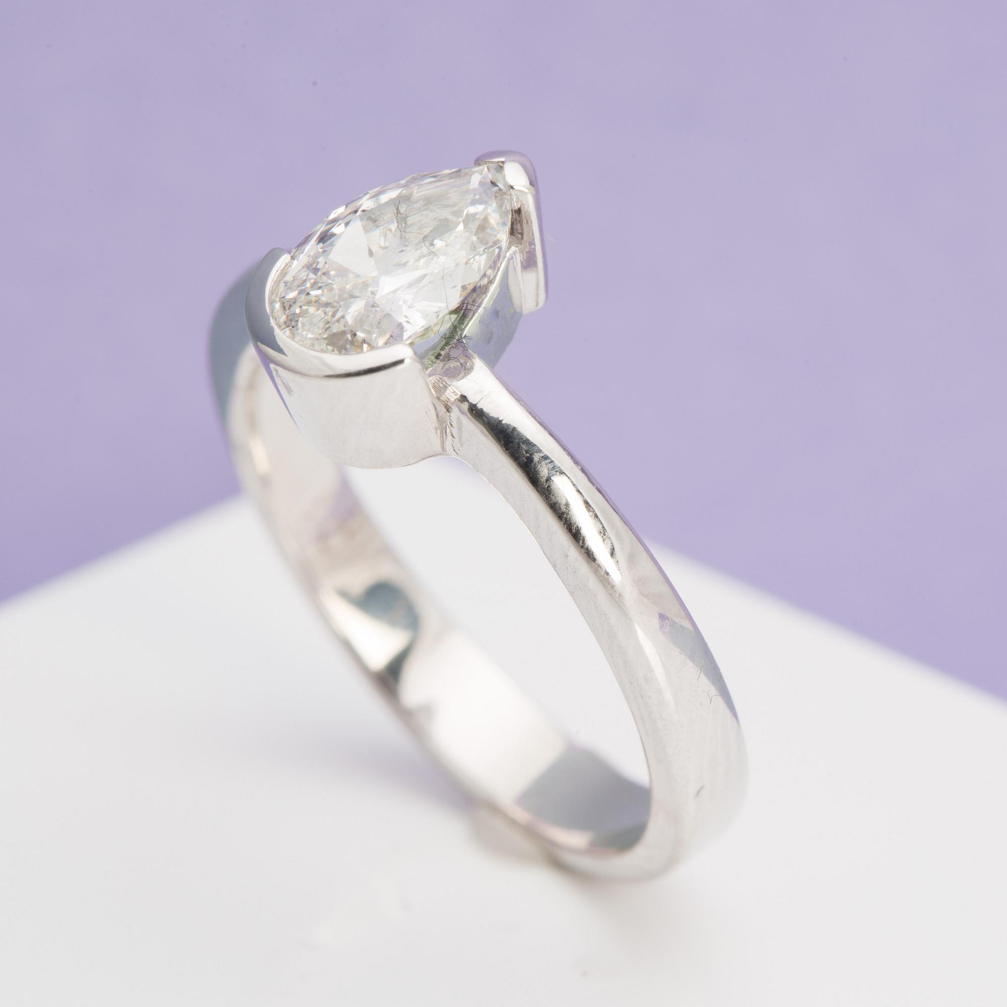 A ca 1.01 ct pear-cut diamond ring.
