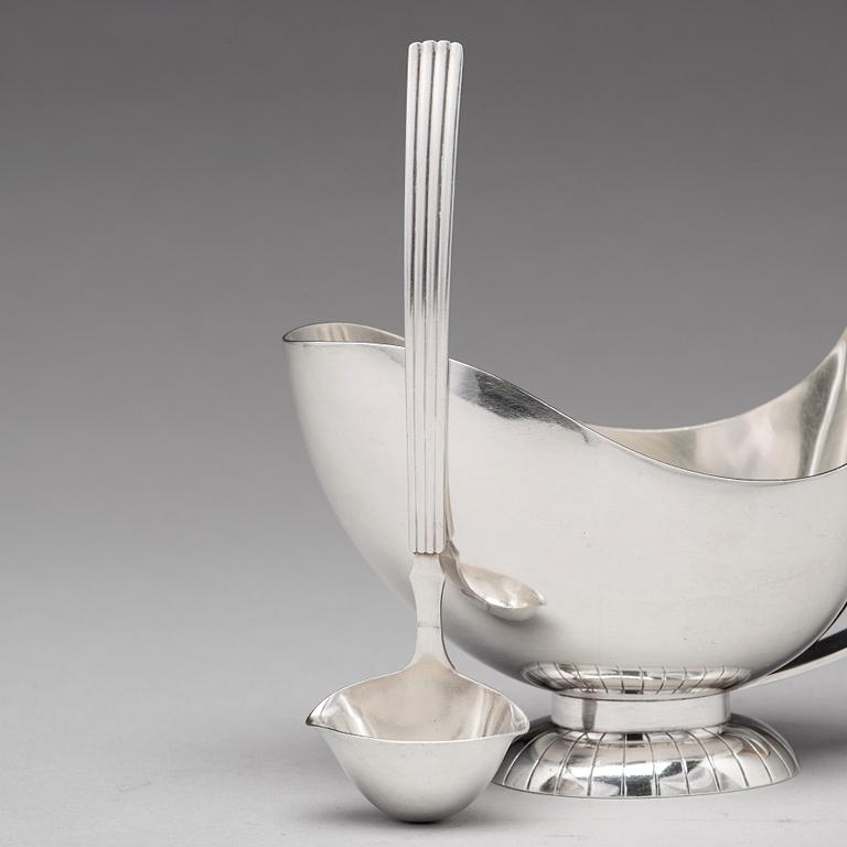 Sigvard Bernadotte, såskanna med såssked, Firma Georg Jensen, Köpenhamn 1933-44, sterling.