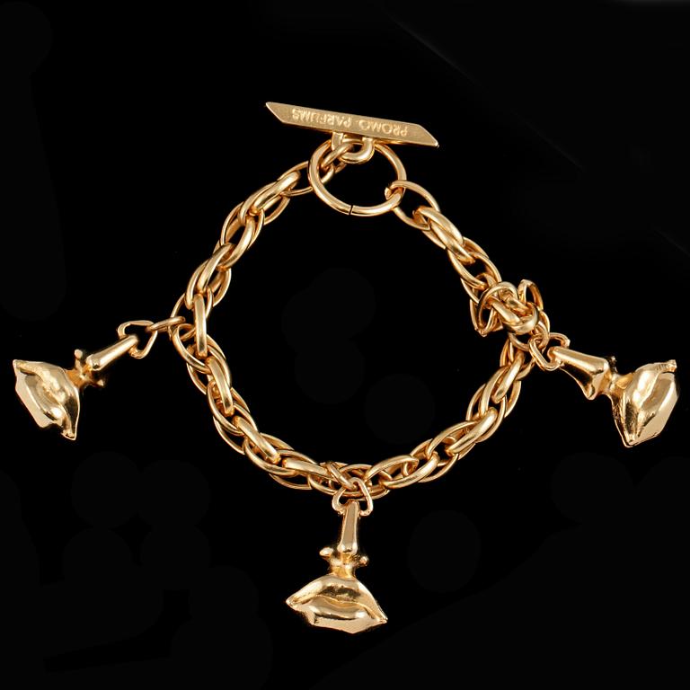 BERLOCKARMBAND, BROSCH SAMT HÄNGE, gulmetall, Salvador Dali, 1900-talets sista kvartal.