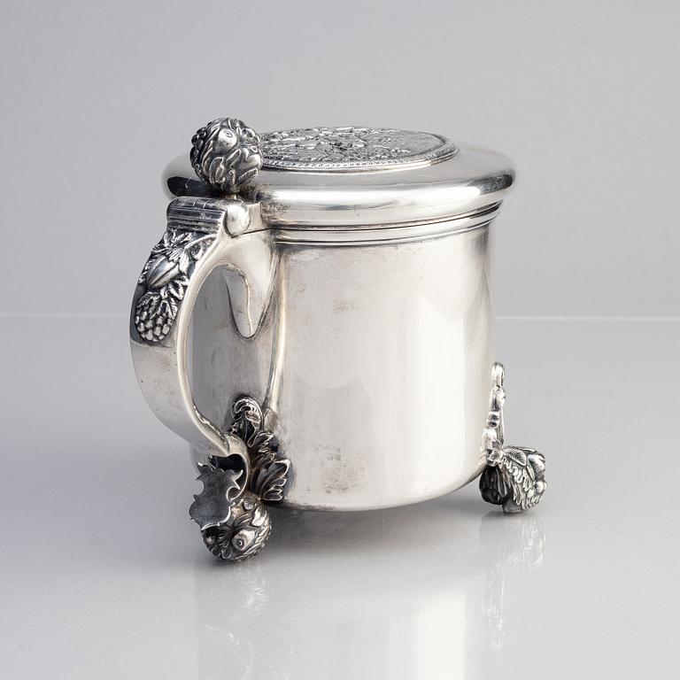 Christian Hammar, a silver baroque style tankard, Stockholm, Sweden, 1856.