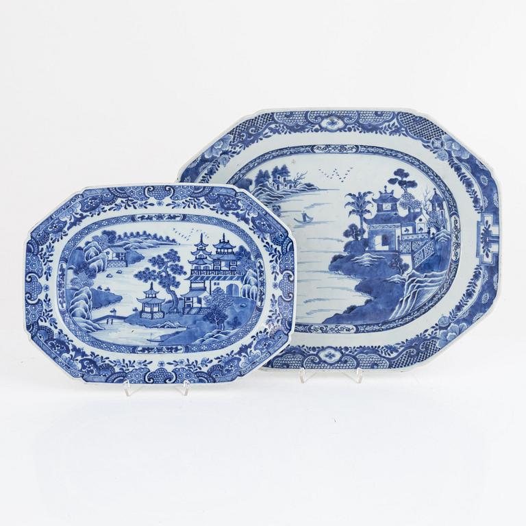 Three blue and white porcelain serving dishes, China, Qianlong (1736-95).