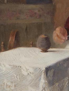 Helene Schjerfbeck, "Dam vid spinnrocken" ("Lady at the spinning wheel", Portrait of Mrs Ulrika Baarman).