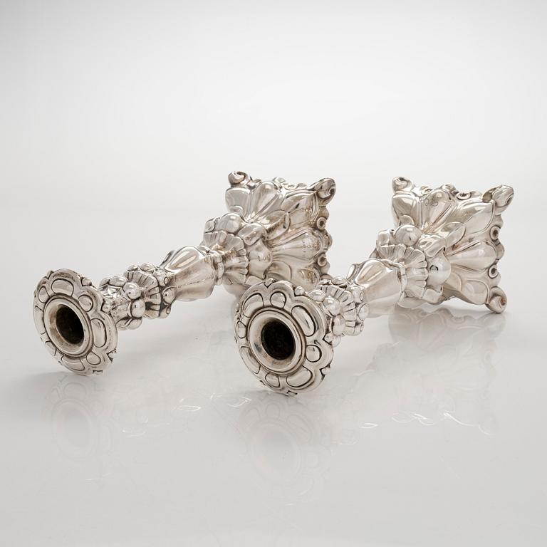 A pair of baroque style silver candlesticks, Hopeatehdas Oy, Helsinki 1947.