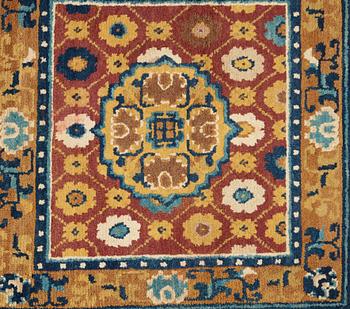 MEDITATION RUGS, 3 PIECES. Semi-antique China. 197 x 70,5, 203 x 69 and 203,5 x 67 cm.