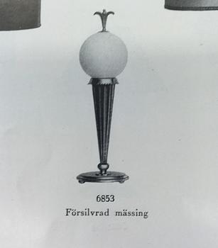 Harald Notini, a Swedish Grace table lamp model "6853", Arvid Böhlmarks Lampfabrik, Stockholm, 1920s.