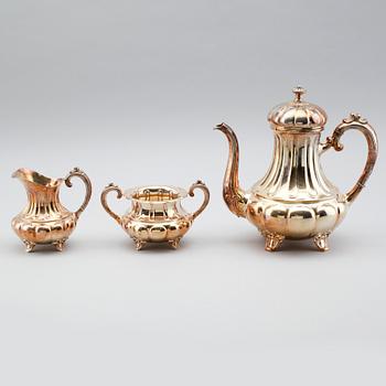 KAFFESERVIS, 3 delar, silver, svenska importstämplar, Norge, 1900-talets första hälft. Vikt ca 1042 gram.