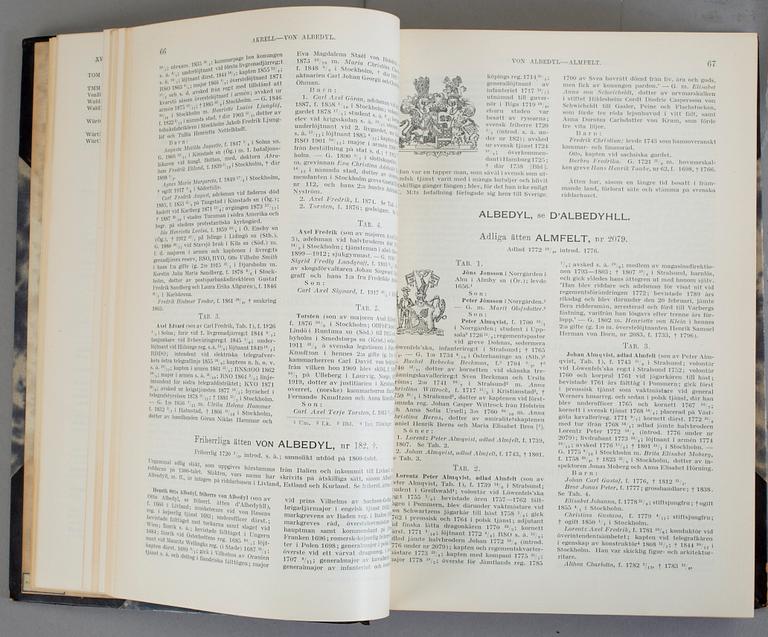 GUSTAF ELGENSTIERNA, 8 vol, Den introducerade Svenska adelns ättartavlor, vol I-VI resp VIII-IX, Stockholm 1925-36.