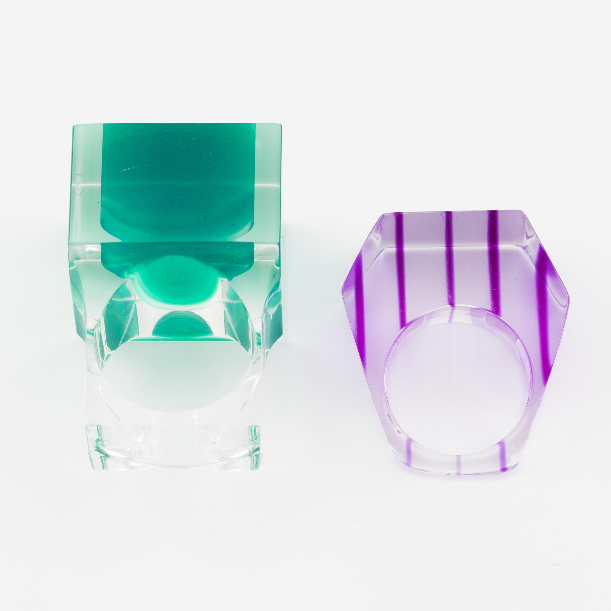 Siv Lagerström, rings 2 pcs and a necklace, acrylic plastic.