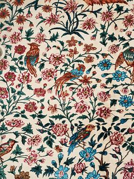 MATTO, "Golo Bolbol" (="Flower and bird"-motive), a silk Esfahan figural, ca 337 x 243,5 cm, Mohammad Seirafian.