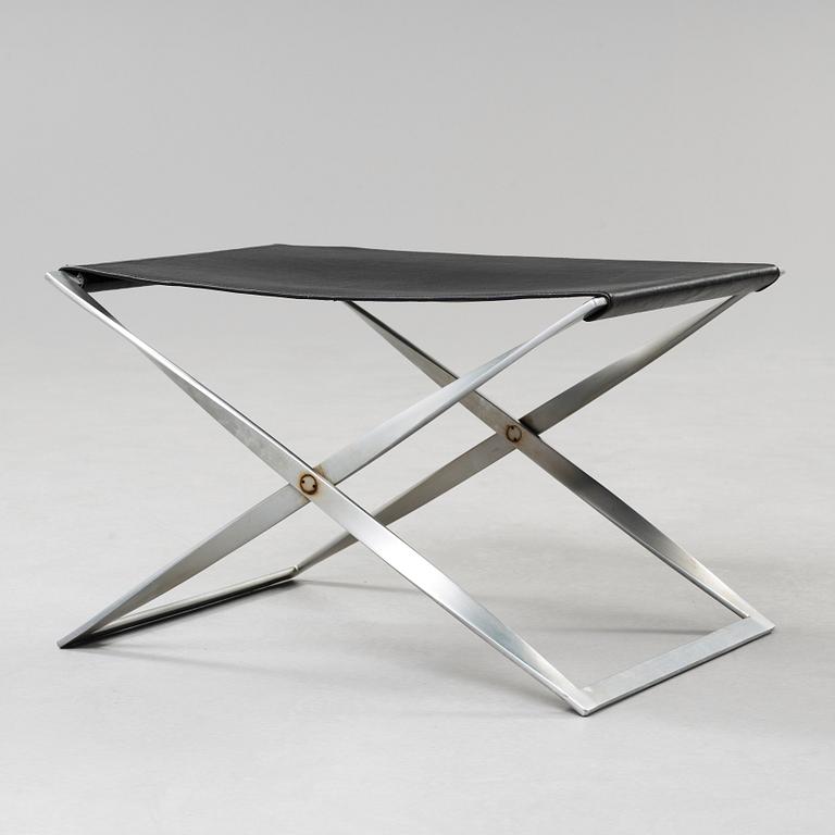 A Poul Kjaerholm 'PK-91' steel and black leather stool, E Kold Christensen, Denmark.