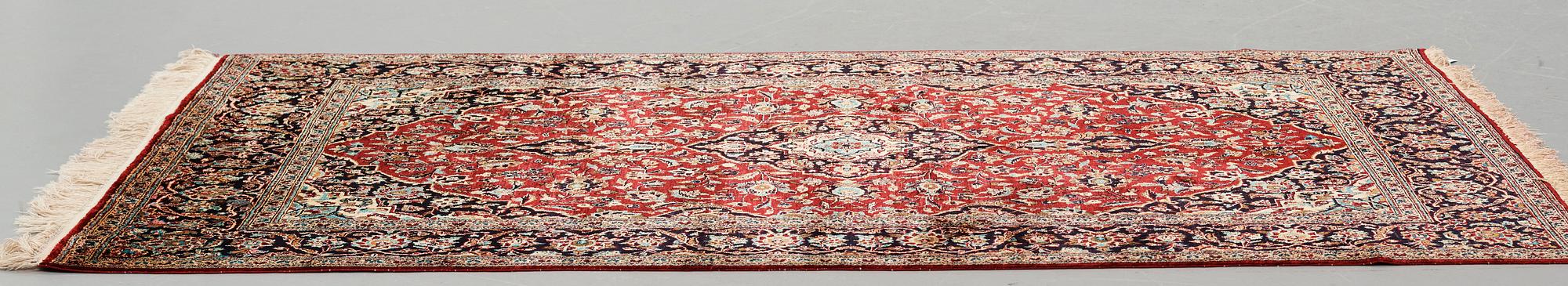 A rug, Old, silk Kashan, ca 224 x 138,5 cm.