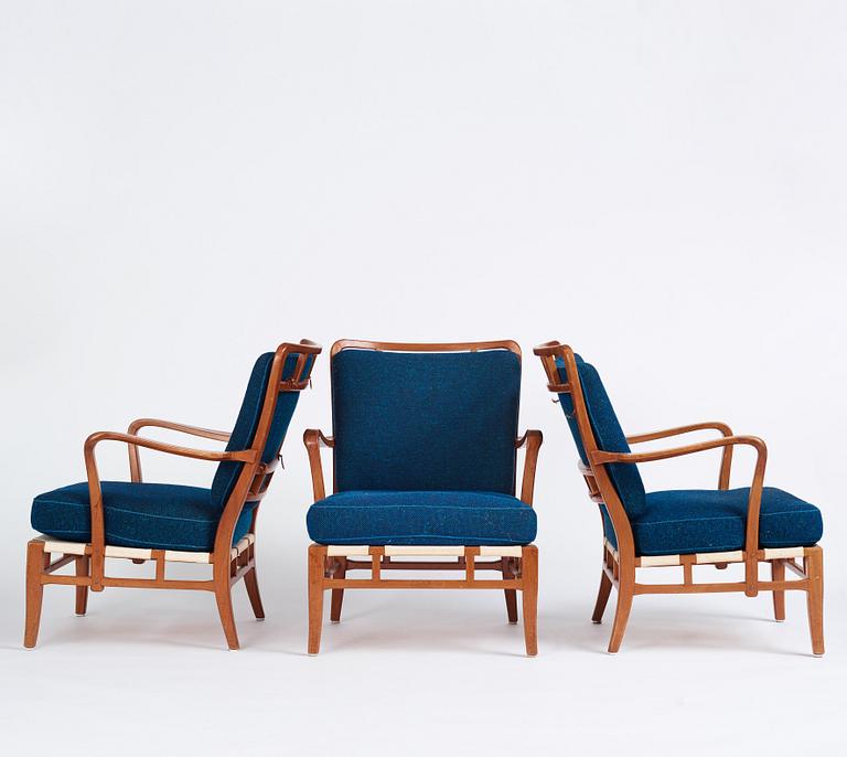Carl-Axel Acking, a set of 3 easy chairs, "NK Hantverk" Nordiska Kompaniet, 1940s. Provenance Carl Axel Acking.
