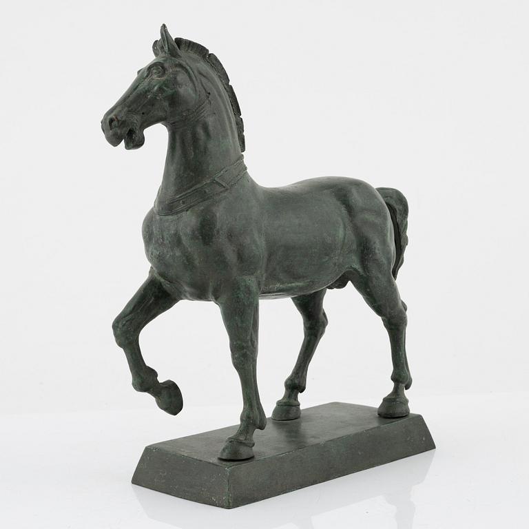 A patinated metal sculpture after the Horses of Saint Mark.