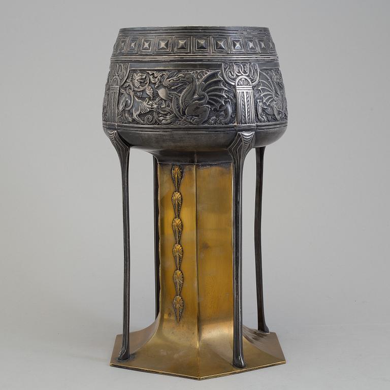 A early 20th century Jugend Wurttembergische Metallwarenfabrik (WMF) EPNS vase from Germany.
