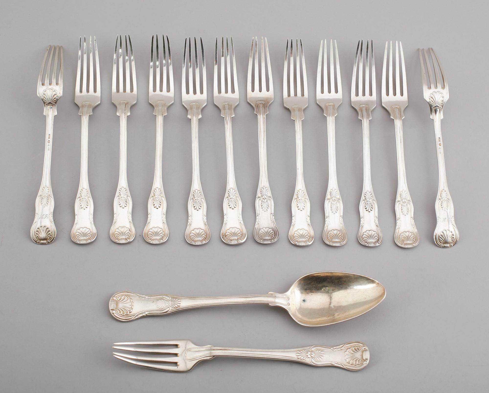 BESTICK, 14 st snarlika, silver, svenska stämplar, 1800-talets andra hälft. Vikt ca 670 gram.